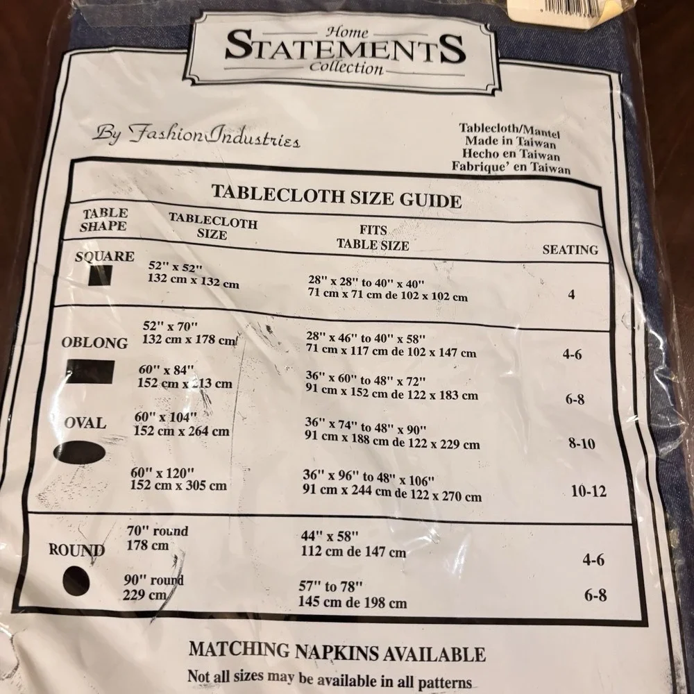 Vintage Home Statements Denim Blue Oval Tablecloth 60x84 New Sealed Fashion Ind